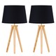 image 1 of Set of 2 Light Oak Table Lamp or Bedside Lights with Black Shades Brown | Black