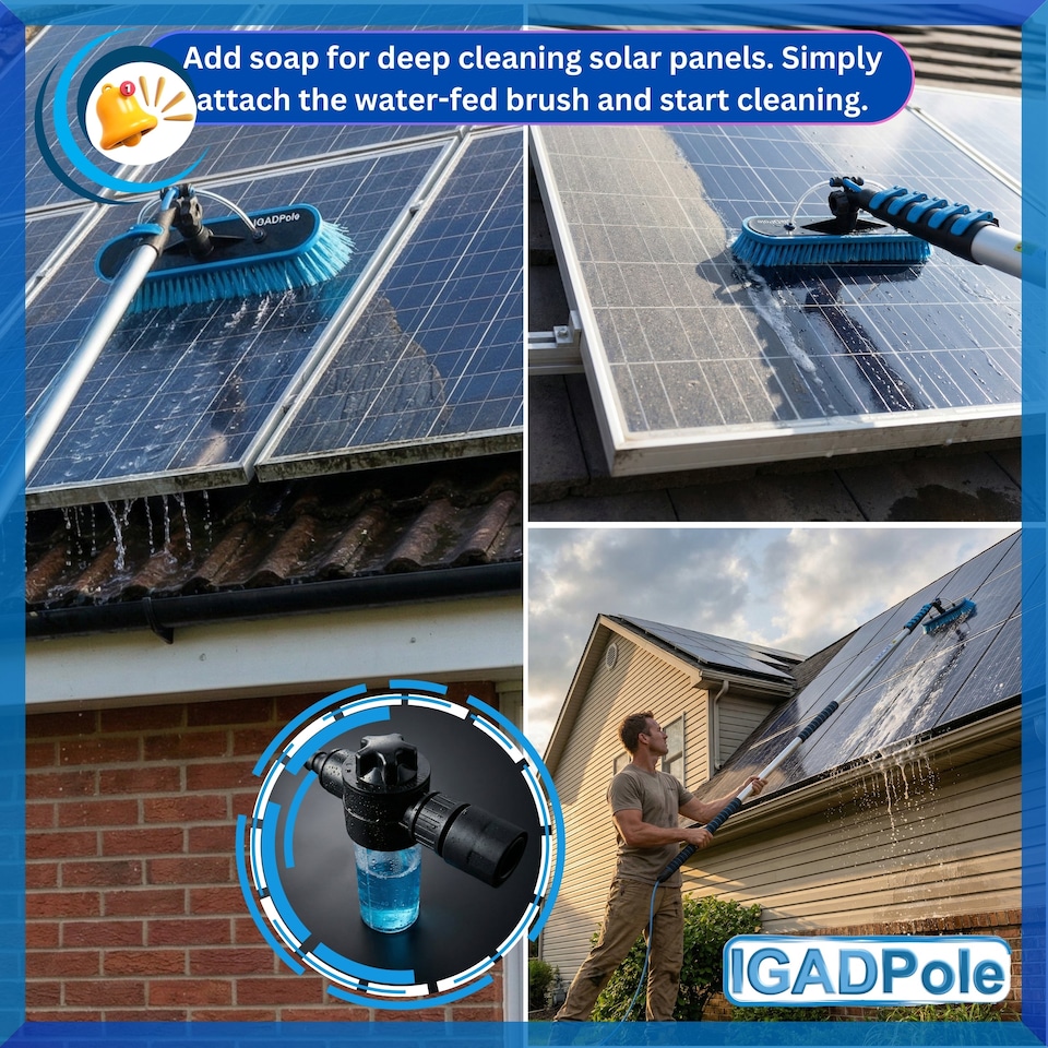 image 1 of IGADPole 6m(20ft) Washing Kit: Water-fed Brush, Cobweb Duster and 10”(25cm) Squeegee and Soap Dispenser, with 5-Stage Telescoping Pole 5-20ft(6m) Pole