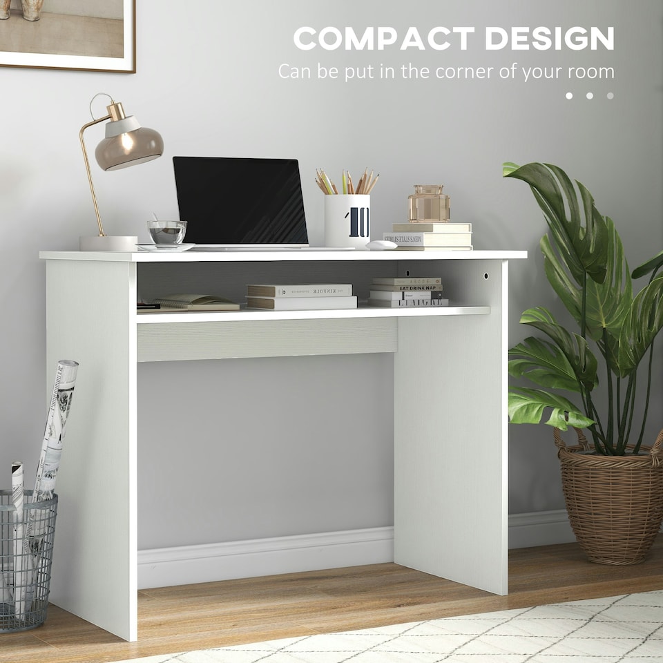 image 1 of HOMCOM Computer Desk Writing Table Study Workstation Storage White Wood Grain