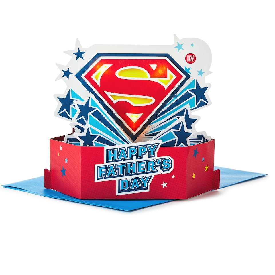 image 1 of Hallmark Musical And Light Up Father's Day Card - 3D Superman Logo