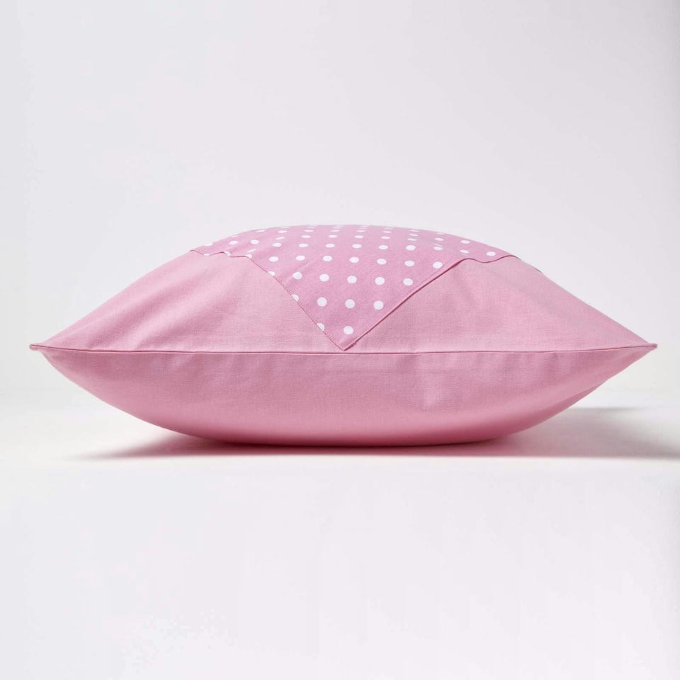 image 1 of Homescapes Cotton Plain Pink and Polka Dots Cushion Cover - 60 x 60 cm | Pink | Pink | 60 x 60 cm