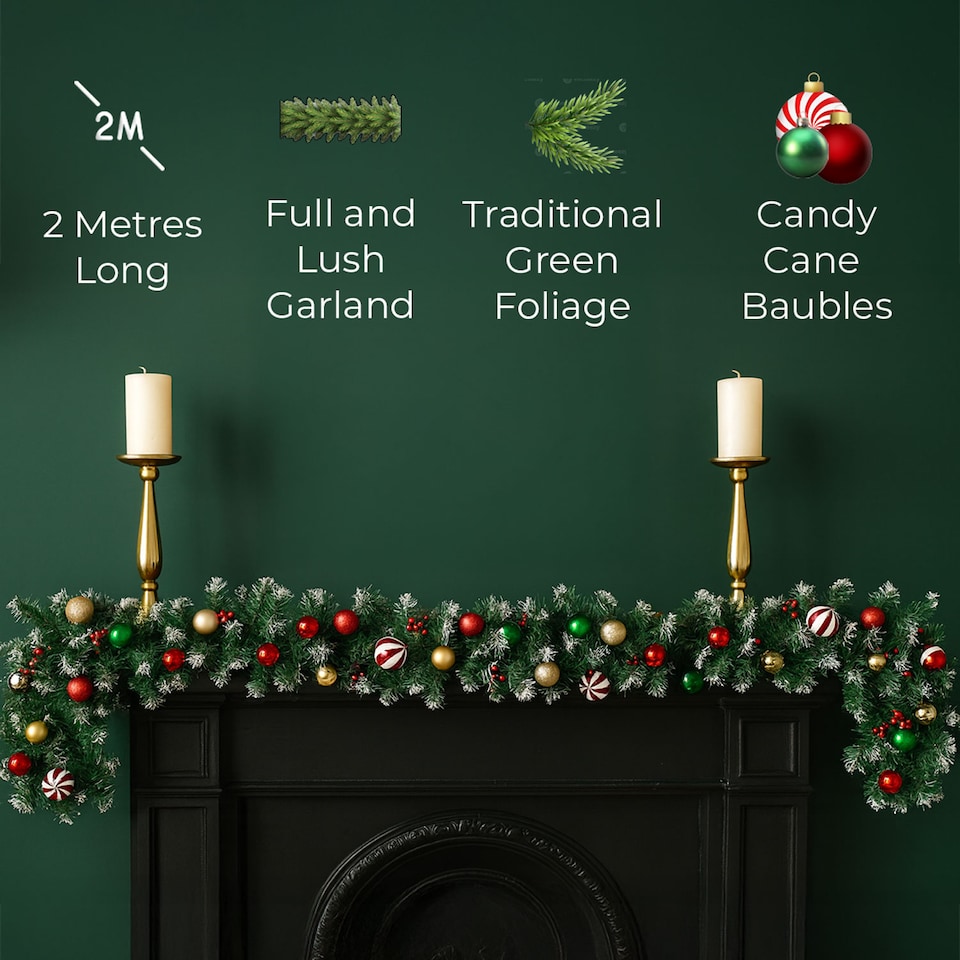 image 1 of Neo 2m Candy Cane Baubles Garland Festive Foliage Garland Wreath PVC Christmas Decoration | Green | Green Red