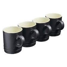 Cooks Professional 4 Piece Mug Set | Durable Dishwasher Safe Stoneware | 350ml | Black | Black | 4