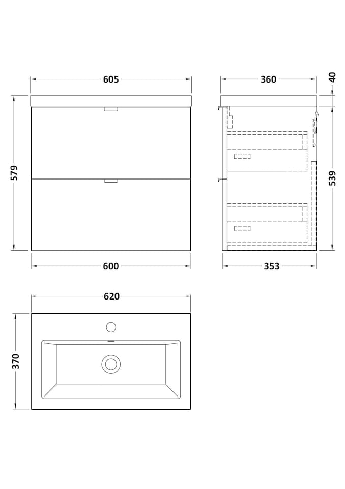 image 1 of Balterley Alrewas Contemporary 2 Drawer Wall Hung Vanity Unit with Basin, Bleached Oak, 600mm