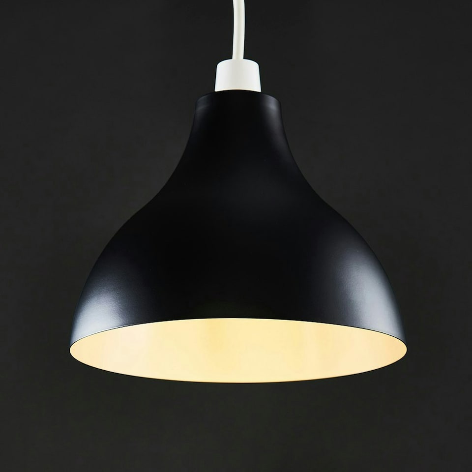 image 1 of ValueLights Dexter Black Ceiling Pendant Shade and E27 GLS LED 6W Warm White 3000K Bulb Black