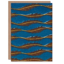 Furuya Korin Japanese Art Card Vintage Pattern Feathers on Blue