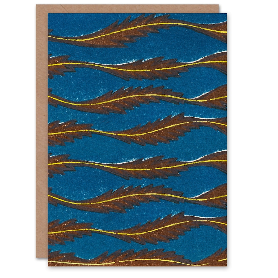 image 1 of Furuya Korin Japanese Art Card Vintage Pattern Feathers on Blue