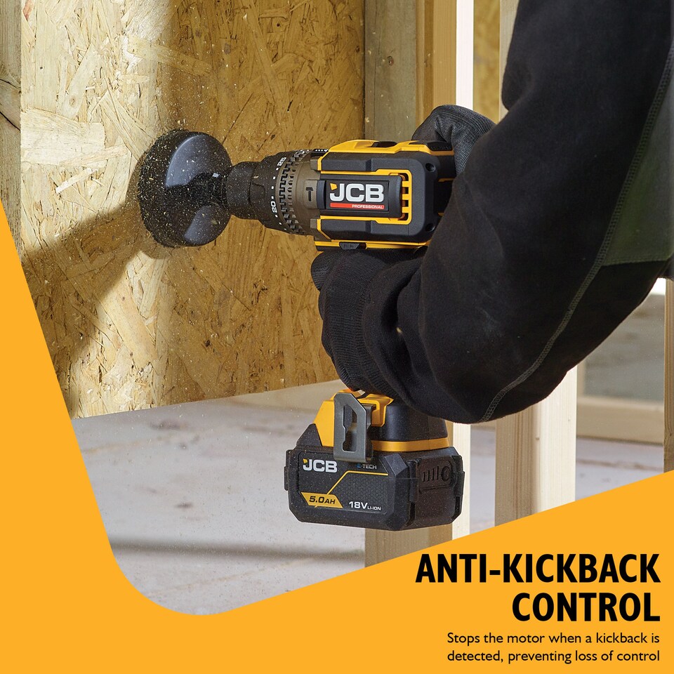 image 1 of JCB Pro Cordless Combi Drill 18v 160Nm Electric Screwdriver Impact Auxiliary Handle Anti Kickback (Bare Unit only)