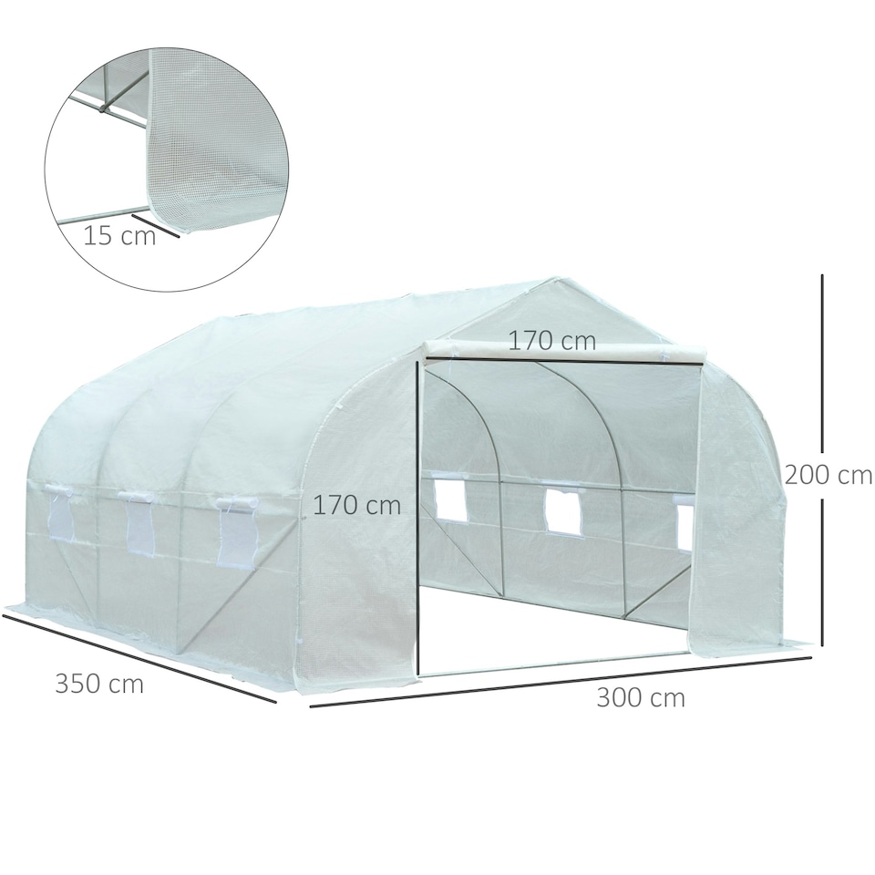 image 1 of Outsunny Walk-In Polytunnel Greenhouse w/ Roll Up Door Windows, 3.5x3x2 m White