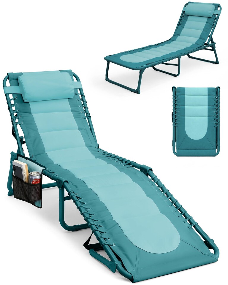 image 1 of Keplin Colour Block Foldable Sun Lounger 4 Position Padded Garden Recliner