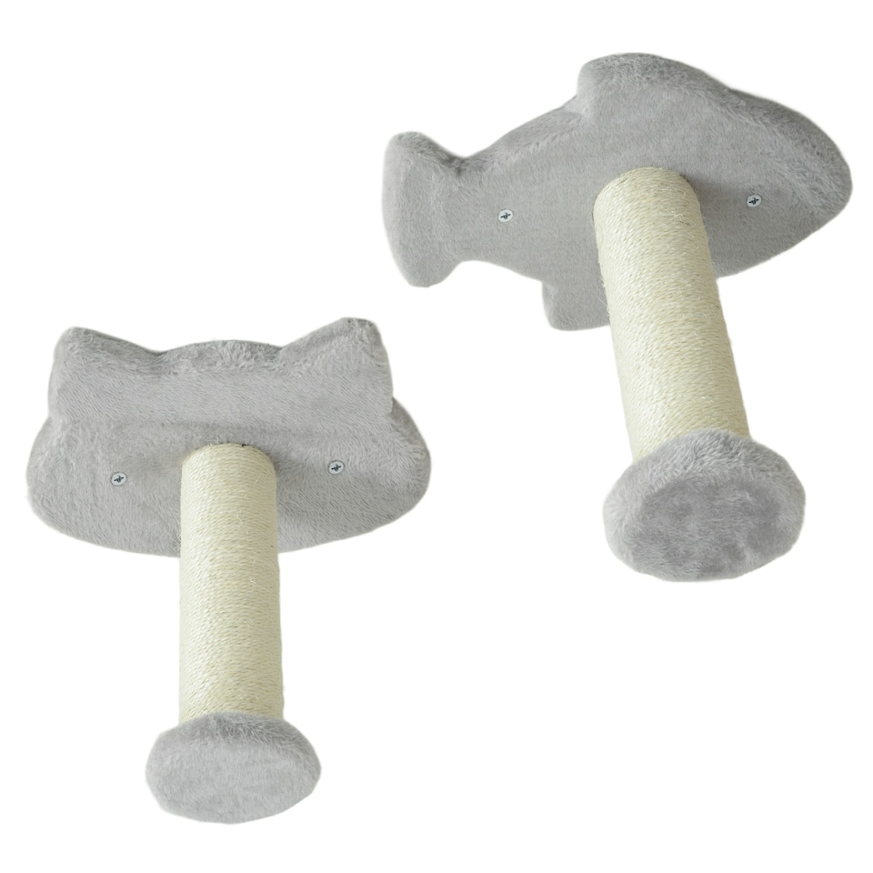 image 1 of PawHut4 Piece Cat Wall Shelves Wall-Mounted Tree with Platforms Light Grey