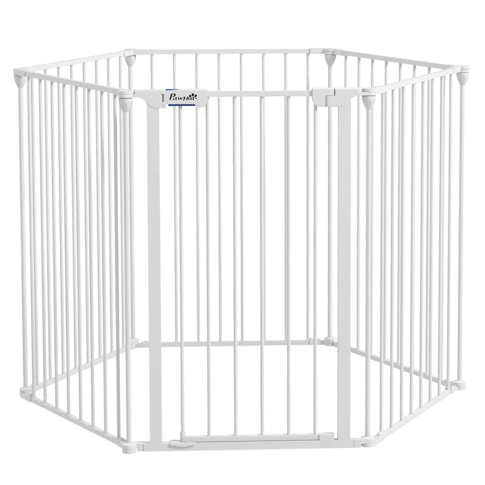 image 1 of PawHut 2 in 1 Dog Pen, Safety Pet Gate, 6 Panels, for Medium Dogs, 90Hcm - White