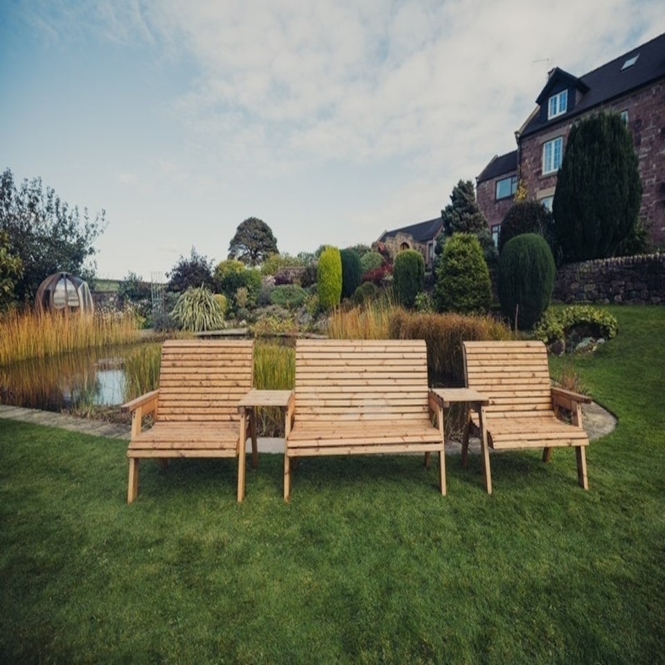 image 1 of Valley 7 Seat Set 1X3B 2 X 2B Straight Tray - Timber - L100 x W380 x H95 cm - Garden Furniture - Fully Assembled