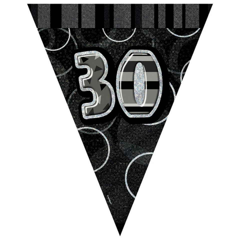 Unique Party Black Silver 30 Glitz Pennant Bunting - Black/Silver - One Size