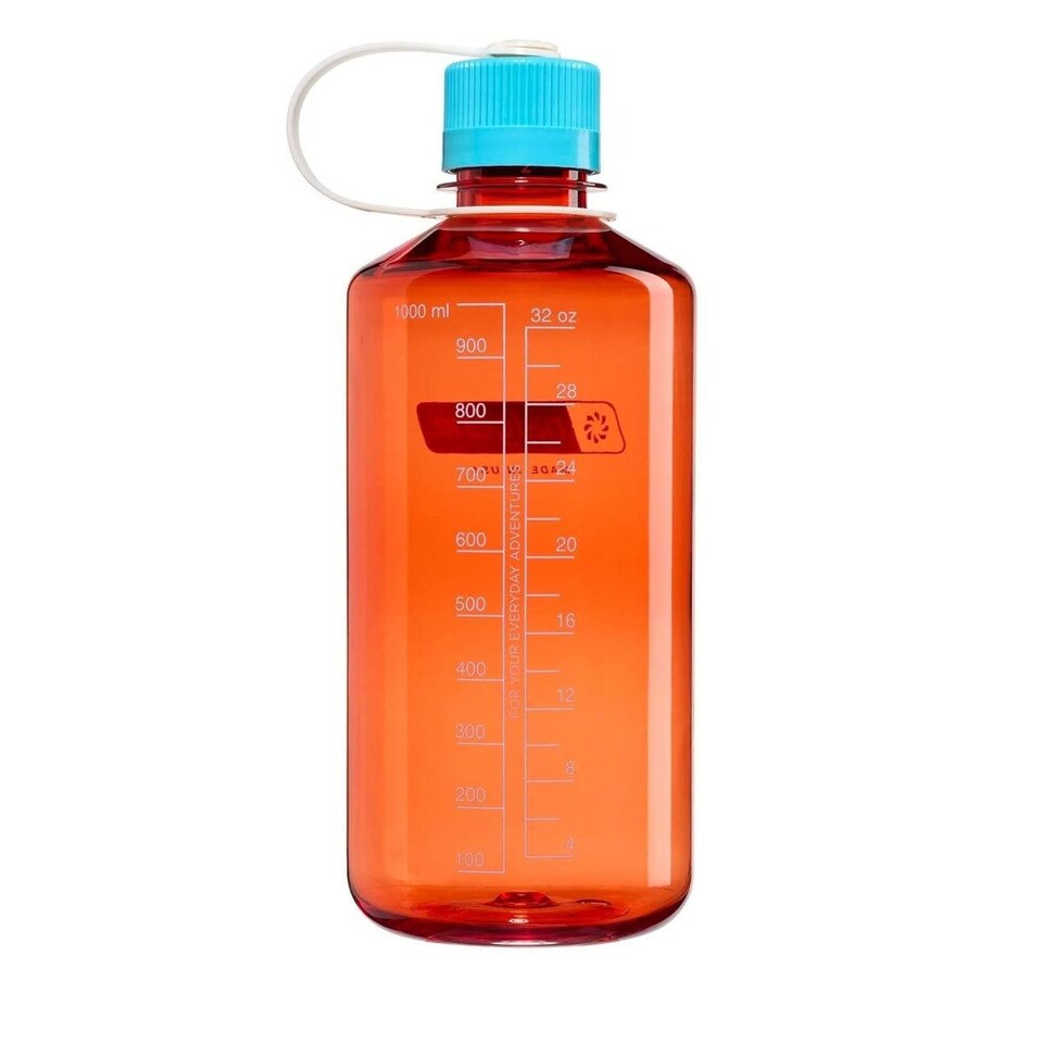 image 1 of Nalgene Narrow Mouth 1L Tritan Renew Water Bottle - Flame - Blue Atoll Cap