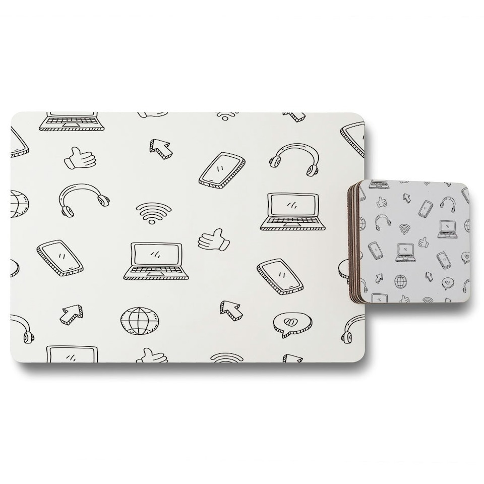 image 1 of internet related doodle pattern (Placemat & Coaster Set)