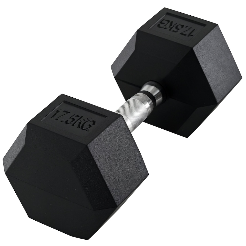 image 1 of HOMCOM 17.5KG Single Rubber Hex Dumbbell Portable Hand Weights Home Gym