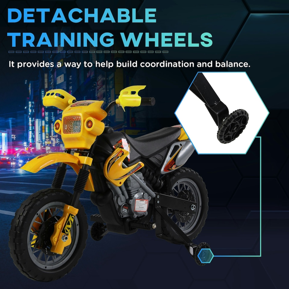 image 1 of HOMCOM 6V Kids Electric Motorbike Motorcycle Ride On for 3-6 Years Yellow