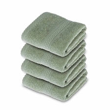 Homescapes Turkish Cotton Sage Green Face Cloth - Set of 4