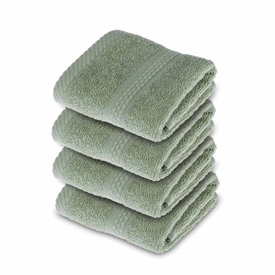 image 1 of Homescapes Turkish Cotton Sage Green Face Cloth - Set of 4