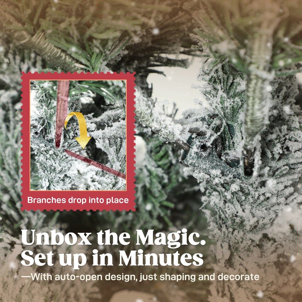 image 1 of HOMCOM 6ft Flocked Christmas Tree, Hinged Pencil Christmas Tree with Realistic Branches, Easy Assembly, Slim Shape, Artificial Xmas Home Decoration, Green White | Green