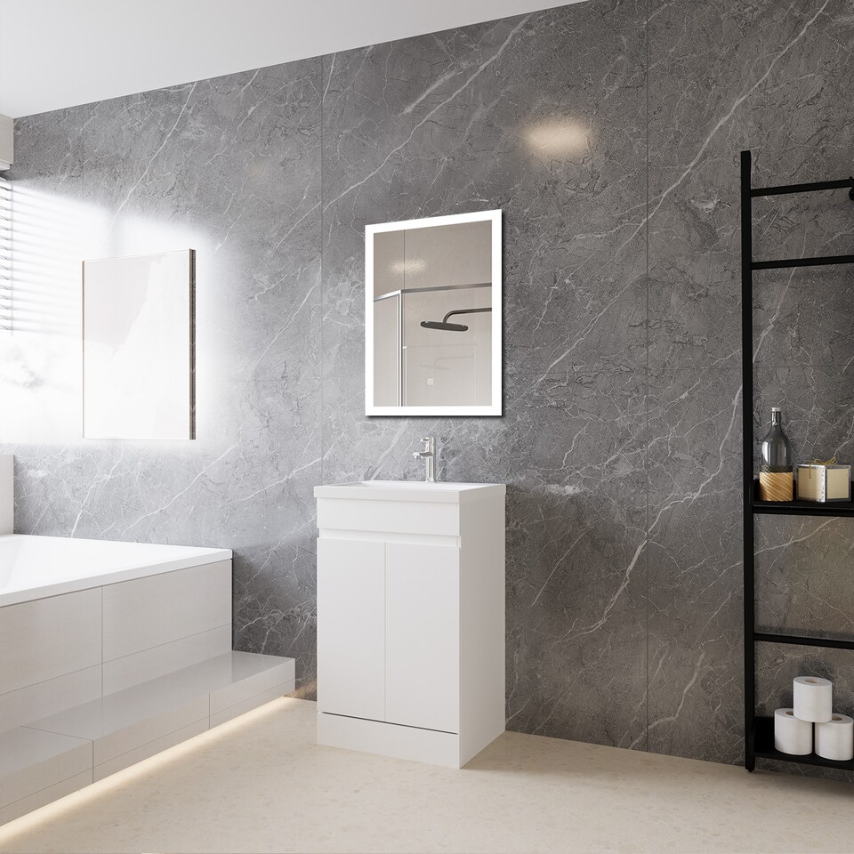 image 1 of AICA 500mm Matte White Bathroom Vanity Unit With Basin Double Door Floor Standing Design Flat Packed