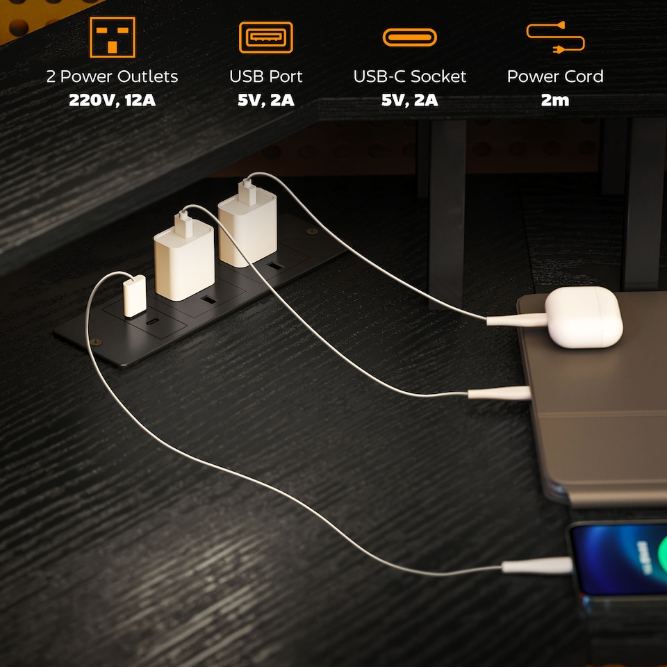 image 1 of HOMCOM L Shaped Desk with Power Outlets and LED Lights, Corner Computer Desk with Monitor Stand, Gaming Desk for Home Office, Black | Black