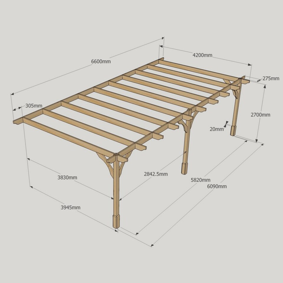 image 1 of Wall Mounted Premium Pergola 3 Posts - Wood - L420 x W660 x H270 cm - Rustic Brown