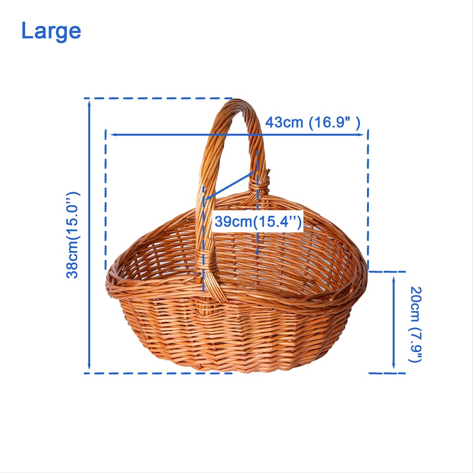image 1 of Oval Traditional Wicker Shopping High Handle Basket Storage Basket