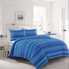 Homes Linen Duvet Cover Set Blue Leon Stripe Lines Printed Easy Care Reversible Quilt Cover Bedding Set | Blue | Double