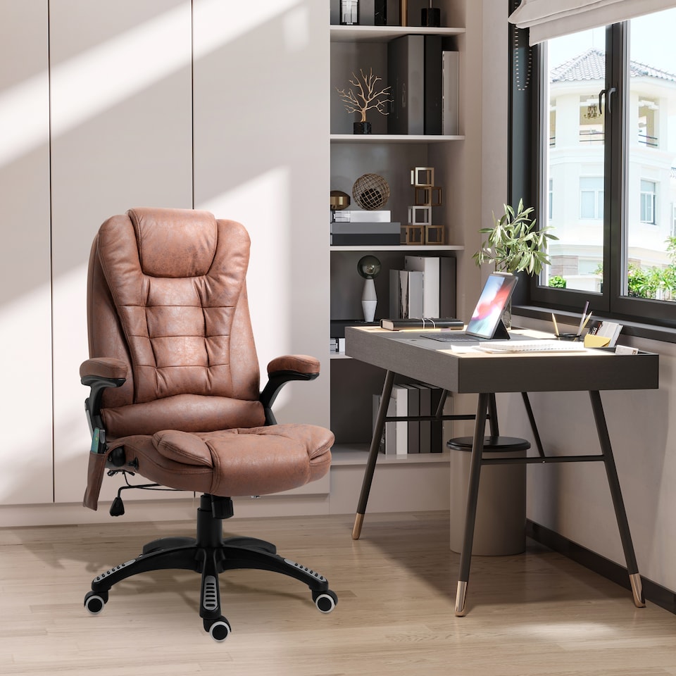 image 1 of Vinsetto Office Chair, Ergonomic Desk Chair with 6-Point Massage and Back Heated, Microfiber Cloth Computer Gaming Chair with Arms, Lumbar Support, Brown