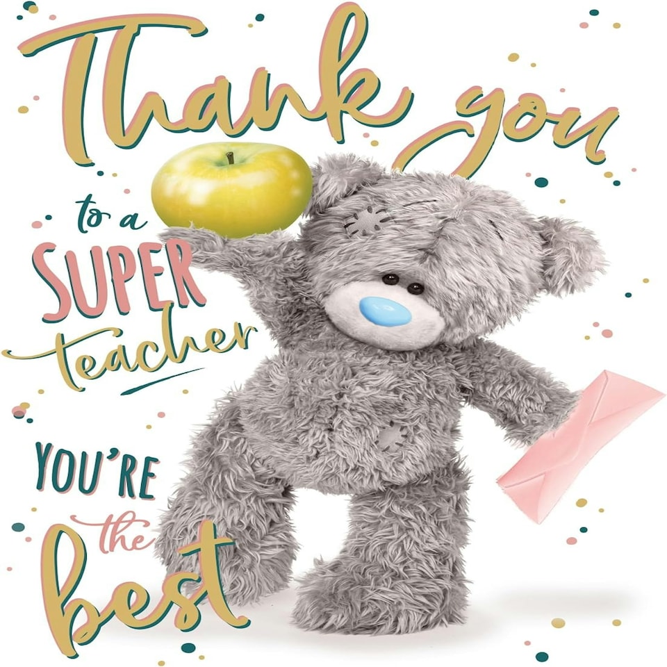 image 1 of Bear With Apple Thank You Teacher Card