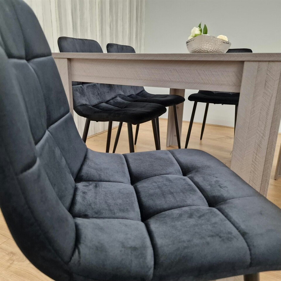 image 1 of Modern Grey Rectangle Dining Table Set With 4 Cream Gem Chairs And 1 Bench Dining Room Furniture | Cream | One Size | 6