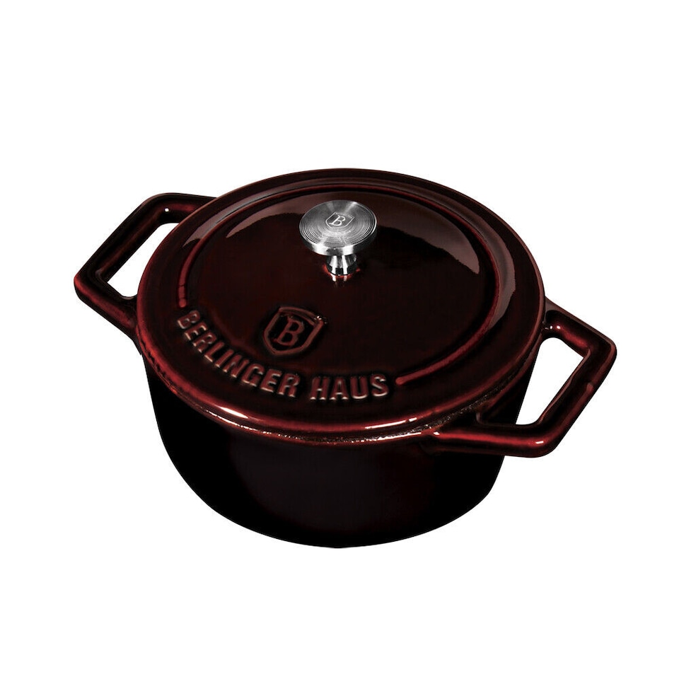 image 1 of Berlinger Haus Metallic Line Cast Iron Burgundy Pots | Black | Not provided | 1