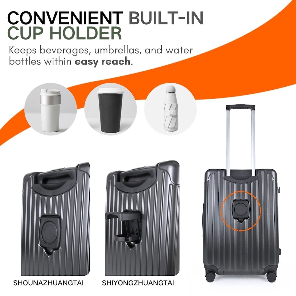 image 1 of Lightweight Hard Shell Check-In Suitcase with Cupholder | Large Size Luggage