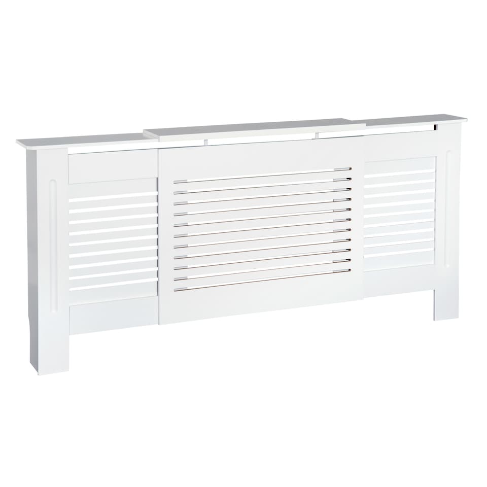 image 1 of HOMCOM Extendable Radiator Cover, Modern MDF White Painted Cabinet with Horizontal Slats for Living Room, Bedroom, 139-208.5L x 20.5W x 82.5H cm