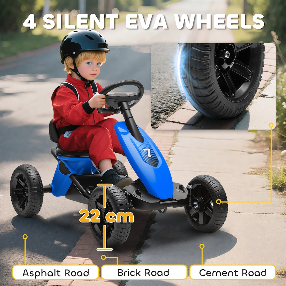 image 1 of AIYAPLAY Pedal Go Kart for Kids, Children Ride-On Race Car with Silent EVA Tyres, for 2-5 Years, Blue