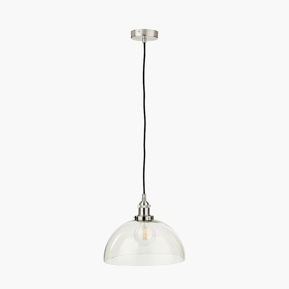 image 1 of Antique Silver Metal and Clear Glass Dome Pendant Clear | Black | W30xD30xH120cm