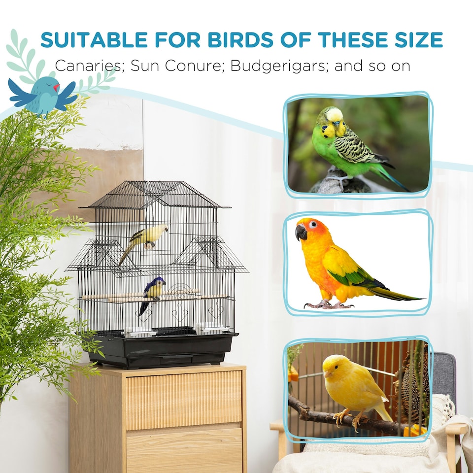 image 1 of PawHut Metal Bird Cage Small w/ Perch Food Container Handle for Finch Canary