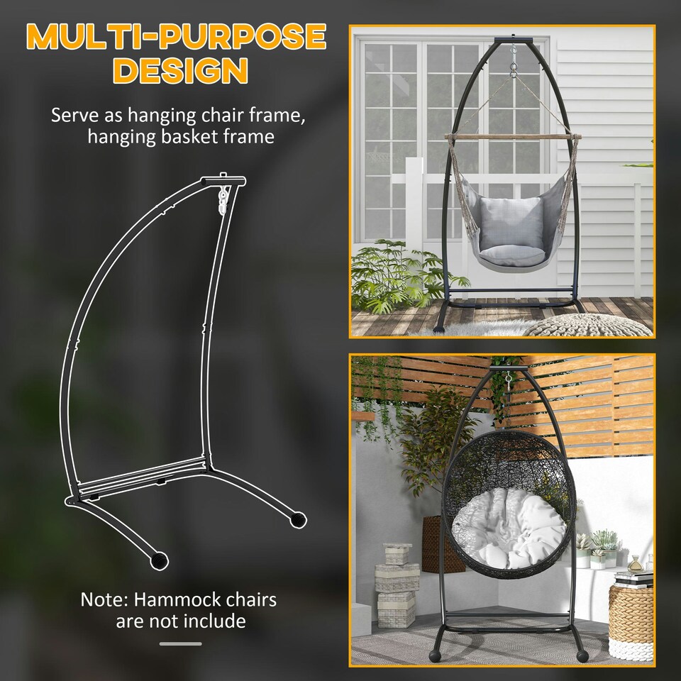image 1 of Outsunny Hammock Chair Stand with Metal Frame C Shape Hammock Stand Only, Black 