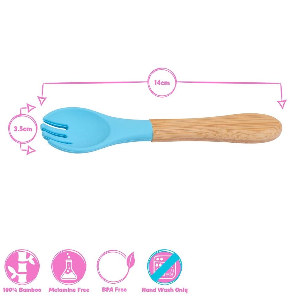 image 1 of Tiny Dining Bamboo Round Baby Weaning Plate & Fork Set - Pastel Pink