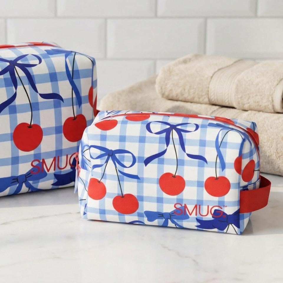 image 1 of SMUG Toiletry Bag - Blue Cherries Print