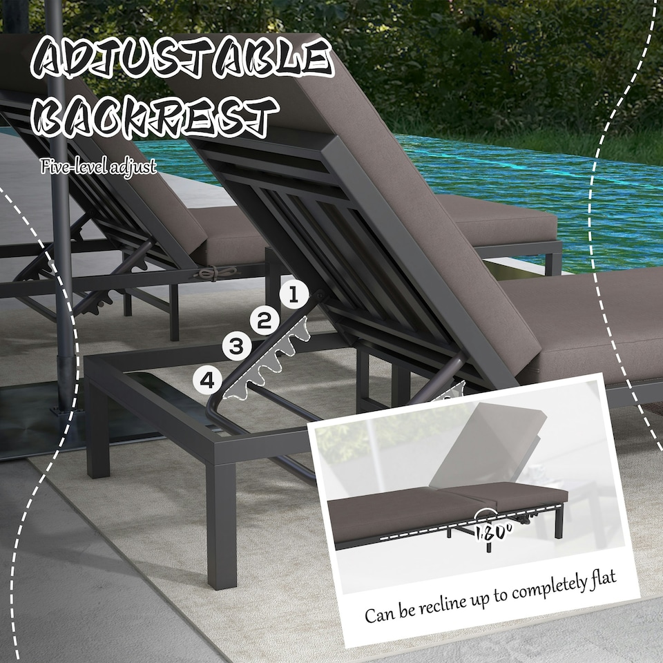 image 1 of Outsunny 3-PCS PE Rattan Lounge Set, Recliner Sofa Bed Set, Grey