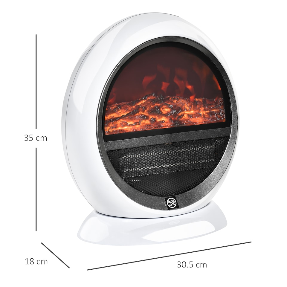 image 1 of HOMCOM Freestanding Electric Fireplace Indoor Space Table Top Heater with Realistic Flame Effect, Rotatable Head, Overheating Protection, 1500W, White