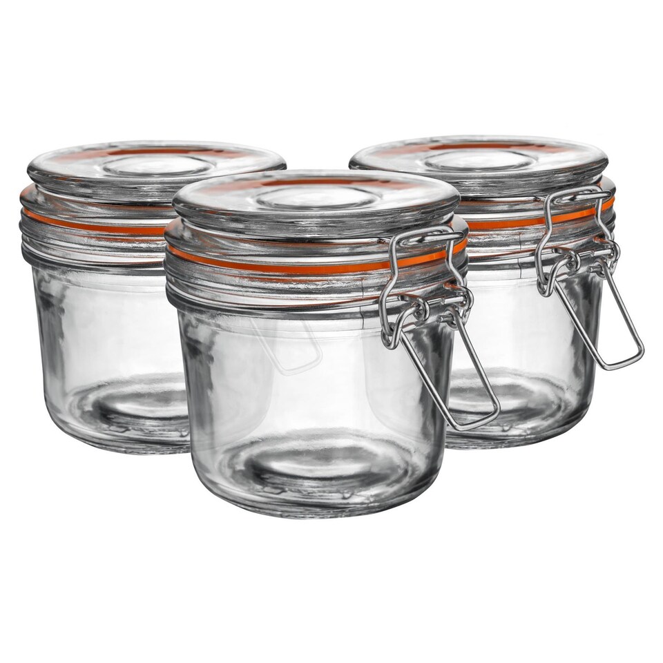 image 1 of Argon Tableware Glass Storage Jars - 350ml - Orange Seal - Pack of 3