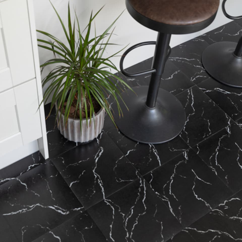 image 1 of d-c-fix Black Marble 30.48 x 30.48cm Self-adhesive Vinyl Floor Tiles Pack 33 | 3sqm