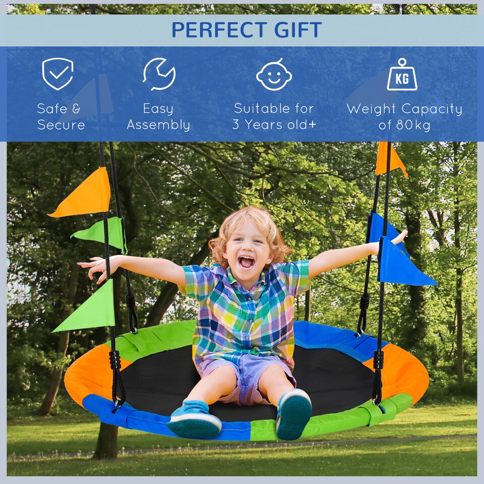image 1 of Outsunny Saucer Tree Swing Metal Tube Adjustable Rope Garden Blue Green Orange