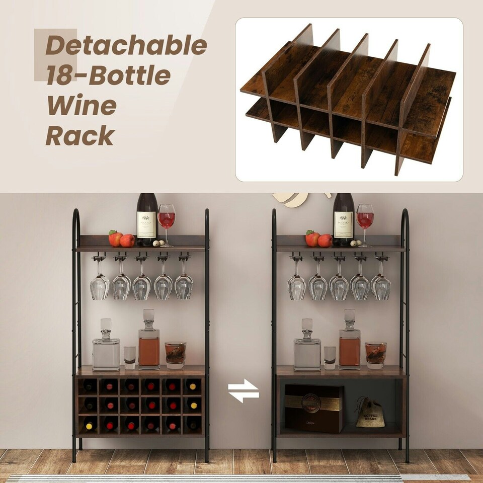 image 1 of COSTWAY Industrial Detachable Wine Bar Storage Wine Bar