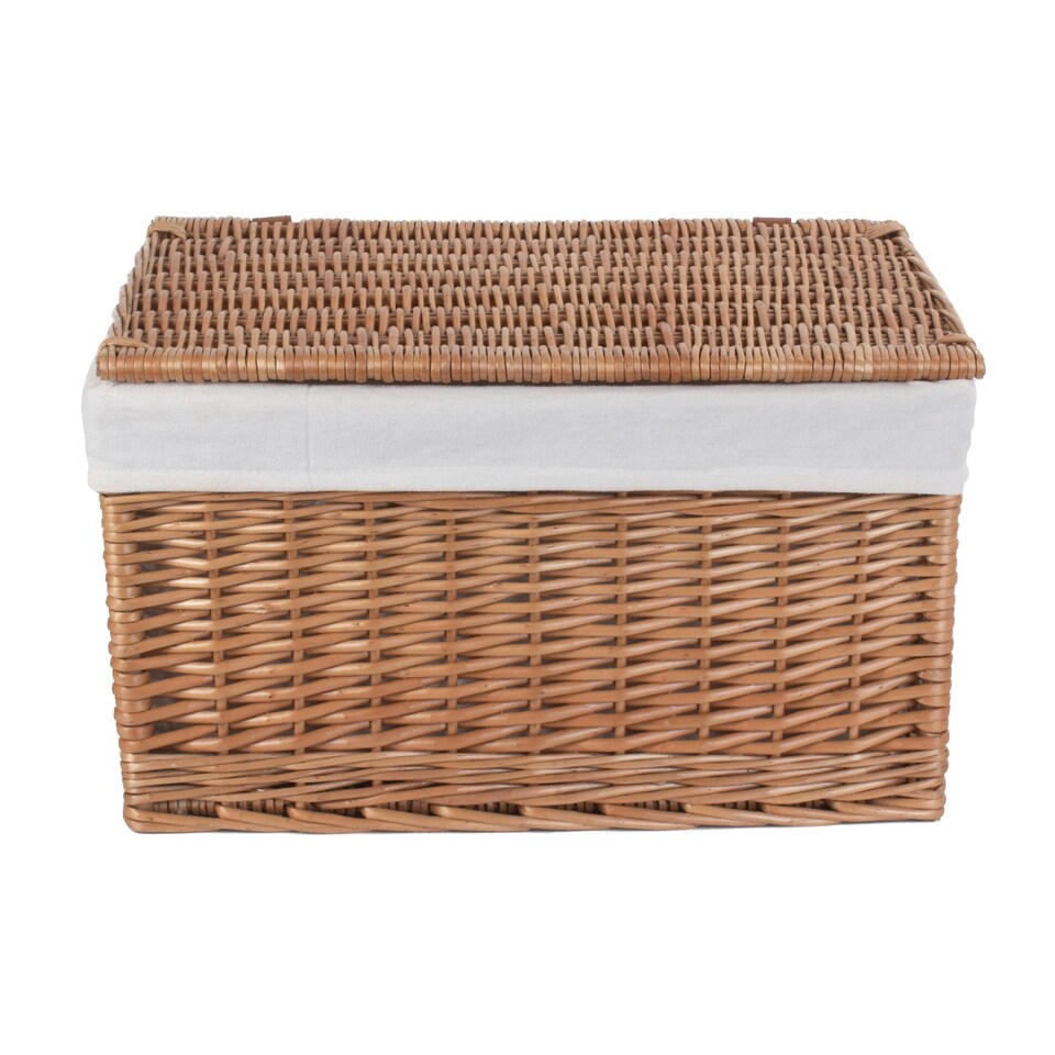 image 1 of Light Steamed Cotton Lined Wicker Storage Basket Brown | Brown | L