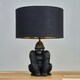 image 2 of ValueLights Modern Matt Black Sitting Gorilla Monkey Table Lamp With Black Gold Drum Shade Black